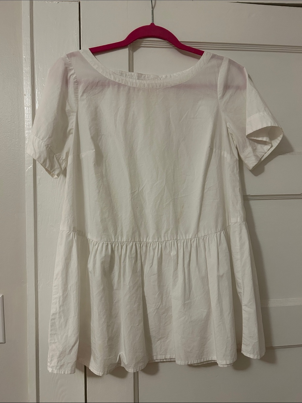 Anthropologie White Short-Sleeve Peplum Blouse